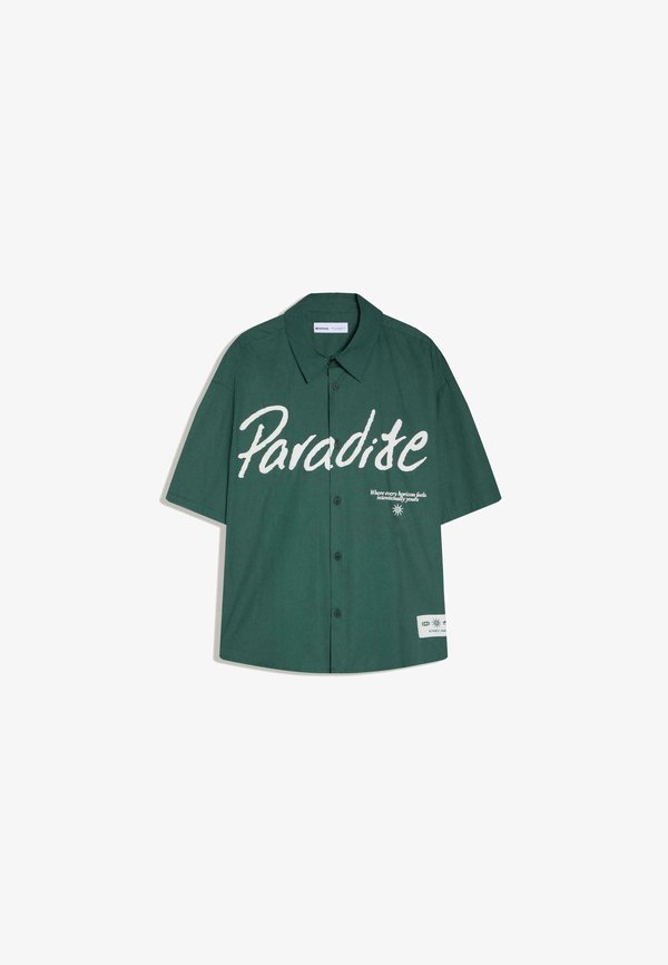 Bershka OVERSIZE FRONT PRINT - SHIRT - Shirt - evergreen
