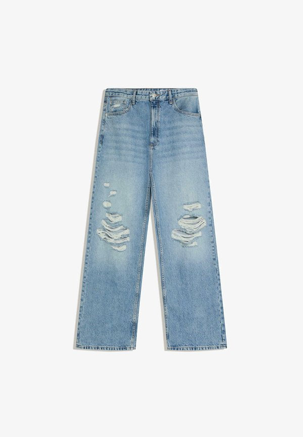 Bershka VINTAGE DESTROYS BAGGY  - Baggy Jeans - dark blue