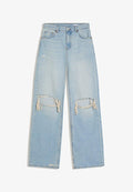 Bershka RIPPED - Wide Leg - light blue