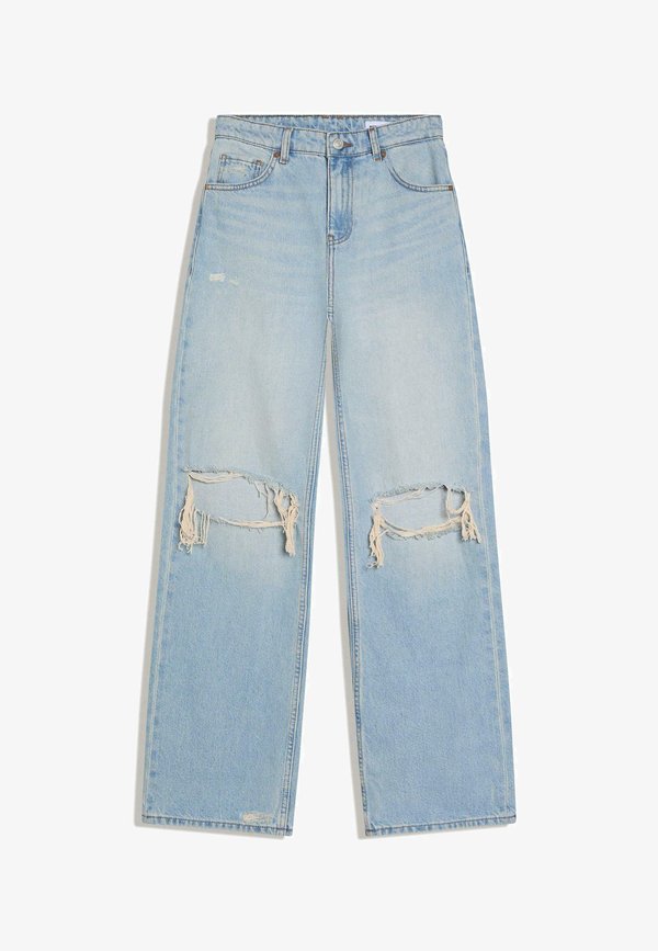 Bershka RIPPED - Wide Leg - light blue