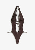Bershka STUDDED - Swimsuit - dark brown