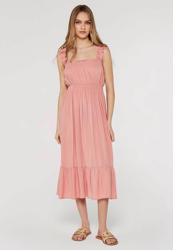 Apricot CHECK SMOCKED WAIST