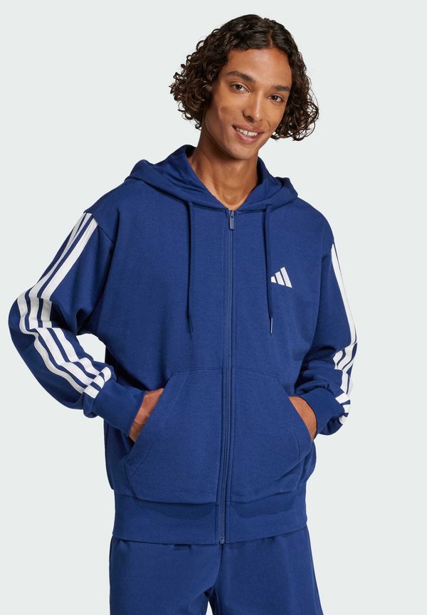 adidas Sportswear ESSENTIALS THREE STRIPES FRENCH TERRY FULLZIP - Zip-up sweatshirt - dark blue white