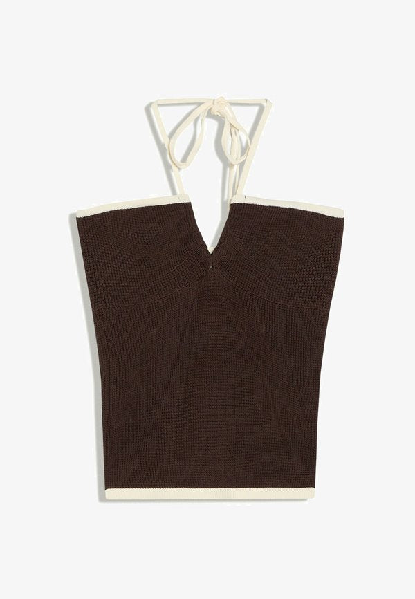 Bershka CONTRAST PIPING BANDEAU TOP - Top - dark brown