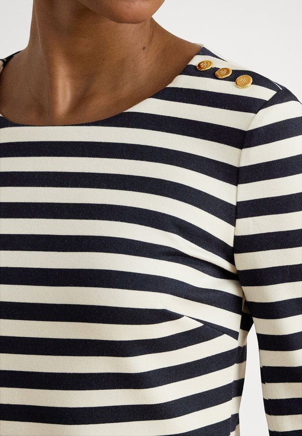Lauren Ralph Lauren STRIPED PONTE THREE-QUARTER-SLEEVE DRESS
