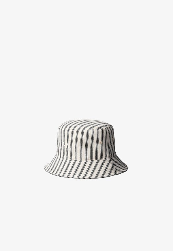 Calvin Klein CALVIN KLEIN EMBROIDERED MONOGRAM STRIPED BUCKET HAT - Hat - black  white stripe