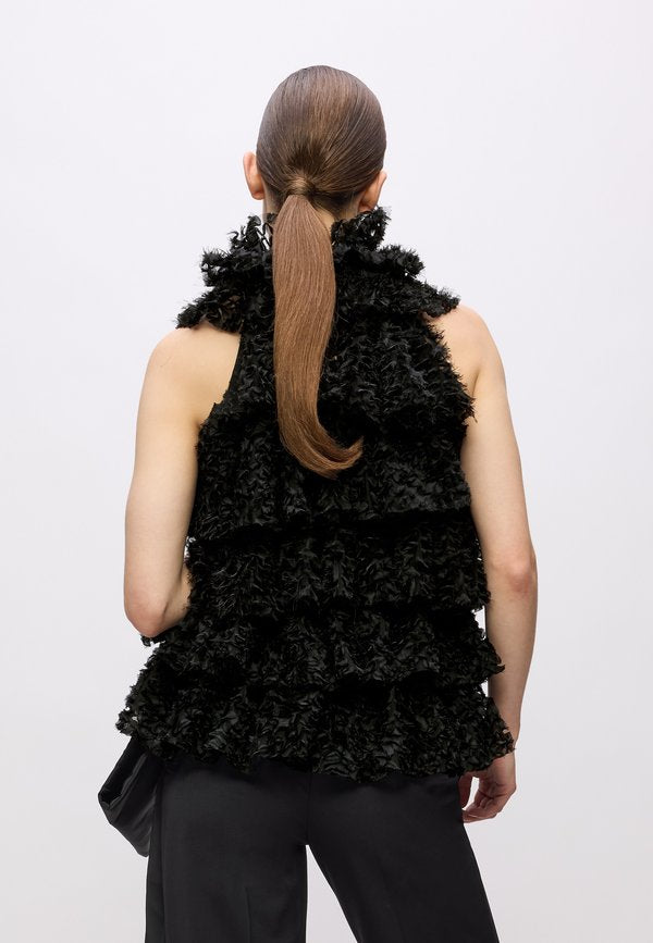 KARL LAGERFELD KARL STUDIO RUFFLE MESH TOP