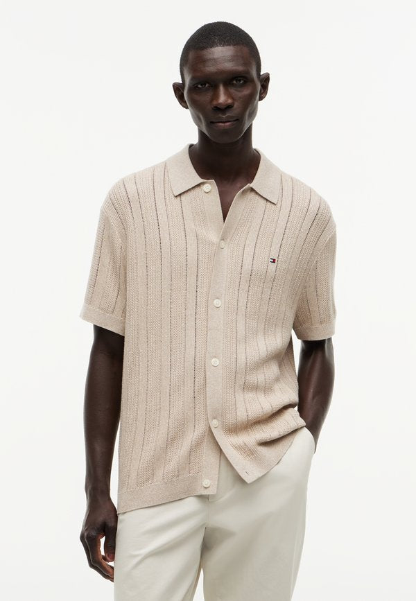 Tommy Hilfiger POINTELLE STRUCTURE SS SHIRT - SUMMER RESORT - Shirt - batique khaki heather