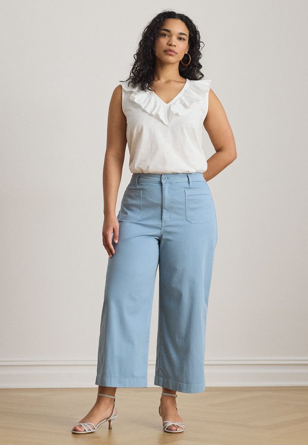 Lauren Ralph Lauren Woman RUFFLE-TRIM SLUB JERSEY SLEEVELESS TOP