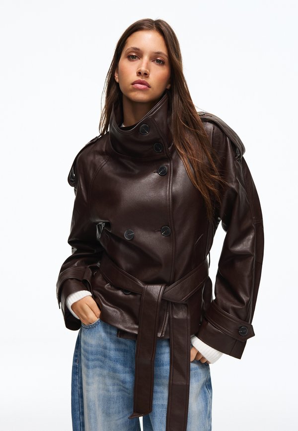 Bershka Faux leather jacket - mottled dark brown