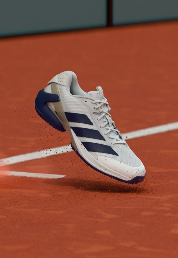 adidas Performance ADIZERO UBERSONIC 5 CLAY - Trail running shoes - footwear white/dark blue/silver-coloured metallic
