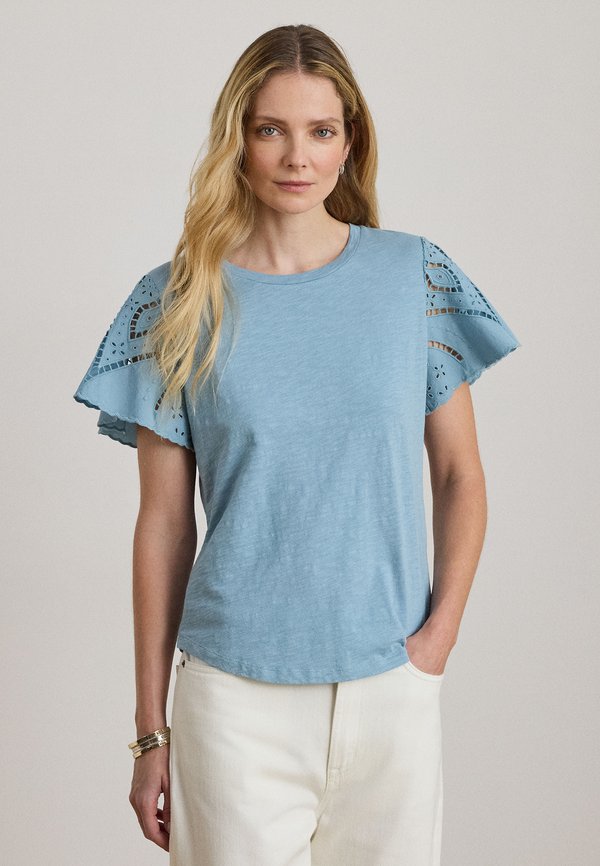 Lauren Ralph Lauren EYELET COTTON JERSEY & BROADCLOTH TOP