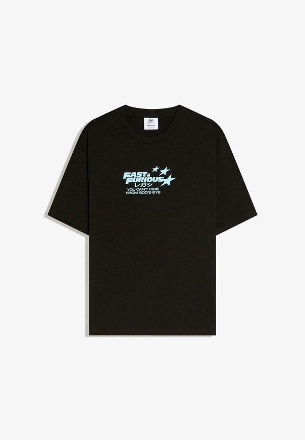 Bershka FAST FURIOUS - Print T-shirt - black