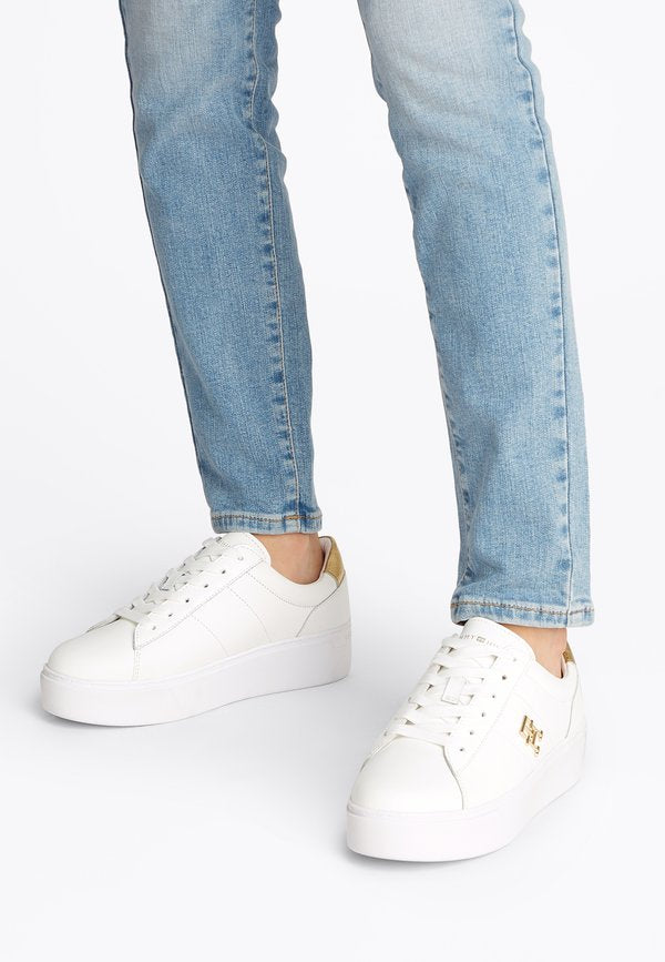 Tommy Hilfiger METALLIC HEEL LEATHER PLATFORM COURT TRAINERS