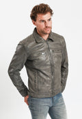Lee Cooper LEATHER JACKET WITH COLLAR SHIRT - 2 SPLIT SIDE POCKETS -