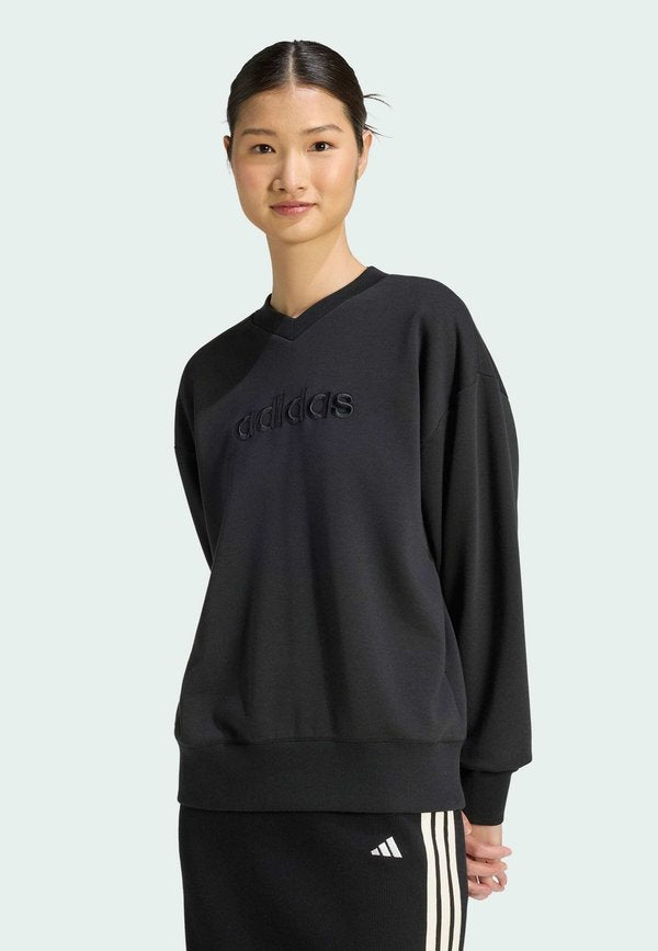 adidas Sportswear ADIDAS SPORTSWEAR SEASONAL ESSENTIALS SATIN V-NECK SWEATSHIRT - Sweatshirt - black