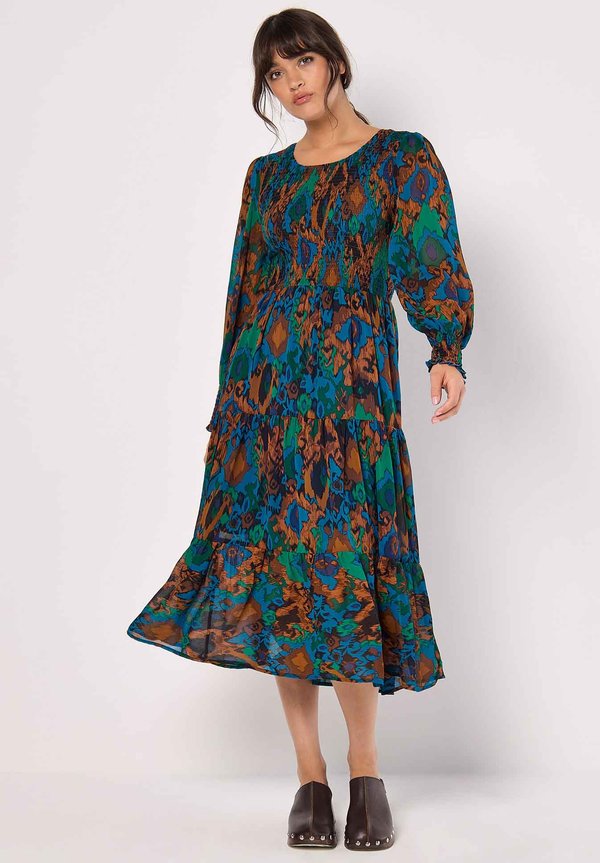 Apricot SMOCKED IKAT MIDI