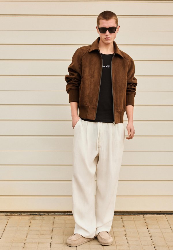 Bershka SUEDE - Faux leather jacket - dark green