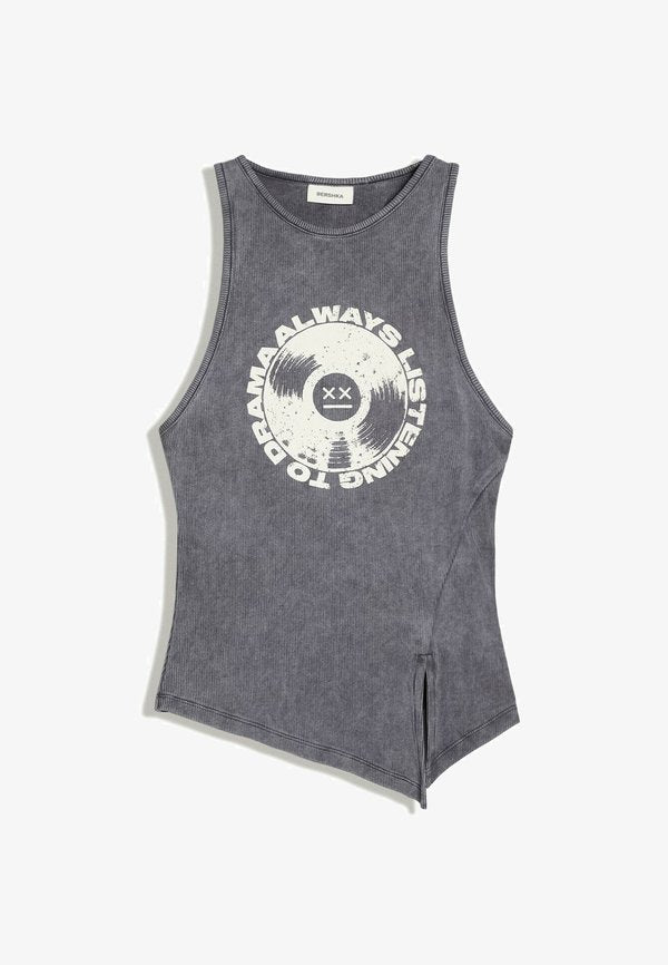 Bershka PRINTED SLEEVELESS ASYMMETRIC - T-SHIRT - Top - grey