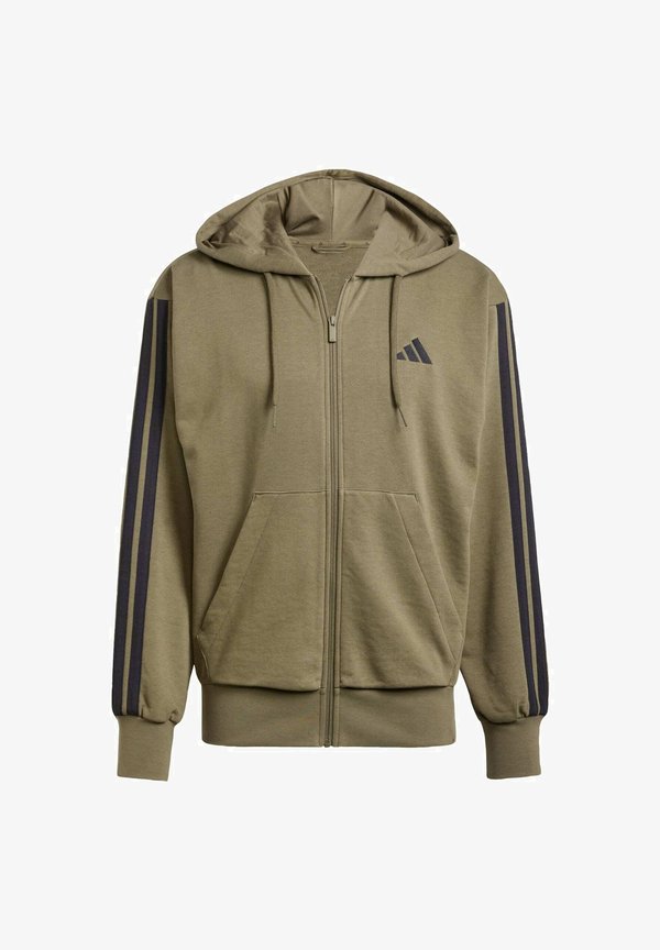 adidas Sportswear ESSENTIALS THREE STRIPES FRENCH TERRY FULLZIP - Zip-up sweatshirt - olive strata black
