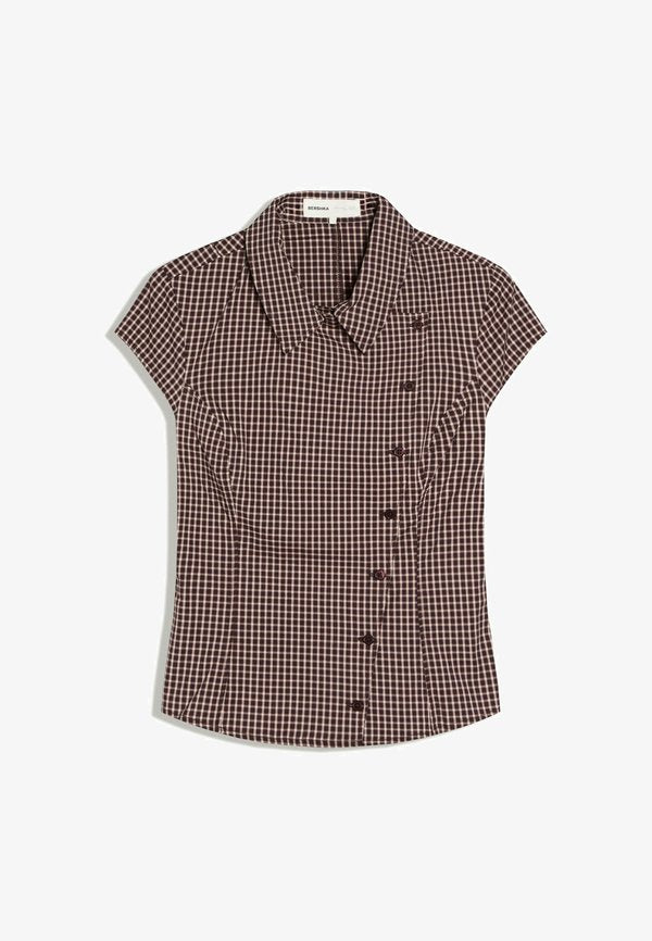 Bershka CROSSOVER BUTTON SHORT SLEEVE - SHIRT - Button-down blouse - bordeaux
