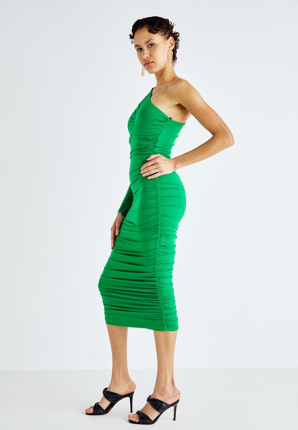 WAL G. WEDDING RAY ROUCHED ONE SLEEVE MIDI