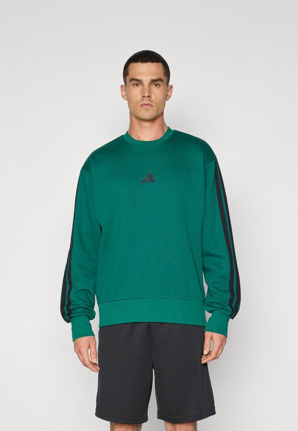 adidas Sportswear ESSENTIALS THREE STRIPES FLEECE - Sweatshirt - collegiate green/black