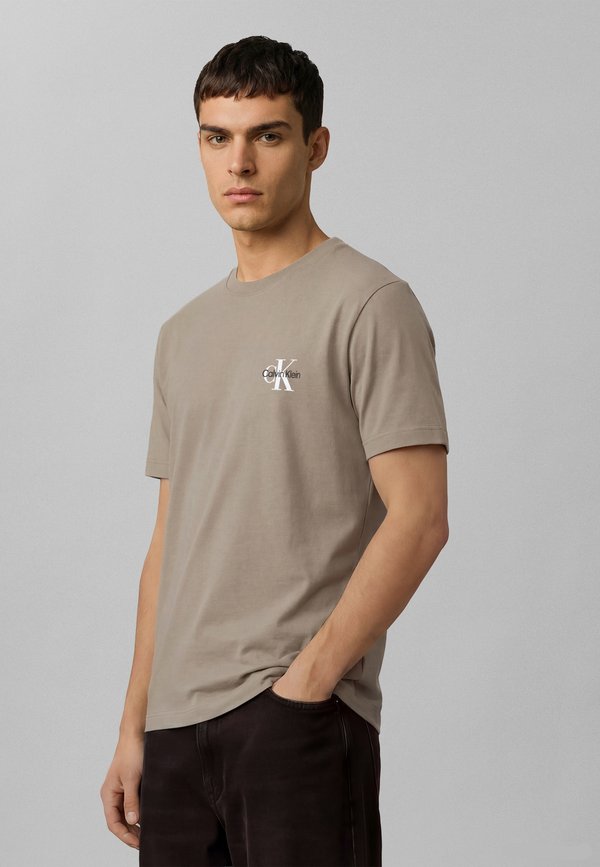 Calvin Klein Jeans CLASSIC MICRO MONOLOGO 2 PACK - Basic T-shirt - bright white/plaza taupe