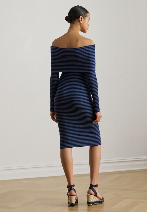 Lauren Ralph Lauren STRIPED RIBBED OFF-THE-SHOULDER DRESS