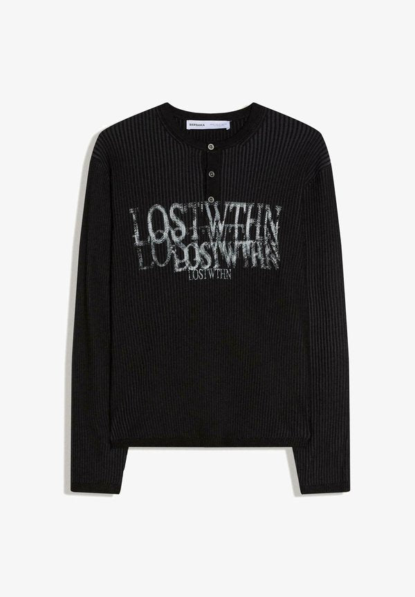 Bershka PRINTED HENLEY JUMPER - Jumper - black