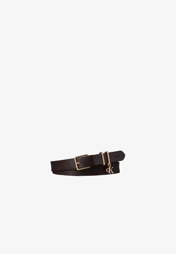 Calvin Klein MONOGRAM KEEPER BELT - Belt - dark brown/antique light gold-coloured
