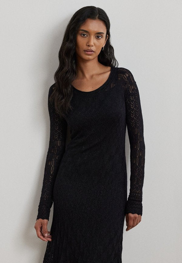 Lauren Ralph Lauren POINTELLE KNIT LONG SLEEVE DRESS