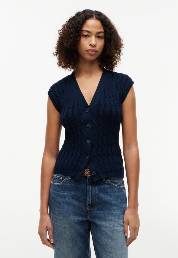 Tommy Hilfiger MID GG CABLE VEST CARDI - CO CABLE MID GG - Waistcoat - dark night navy
