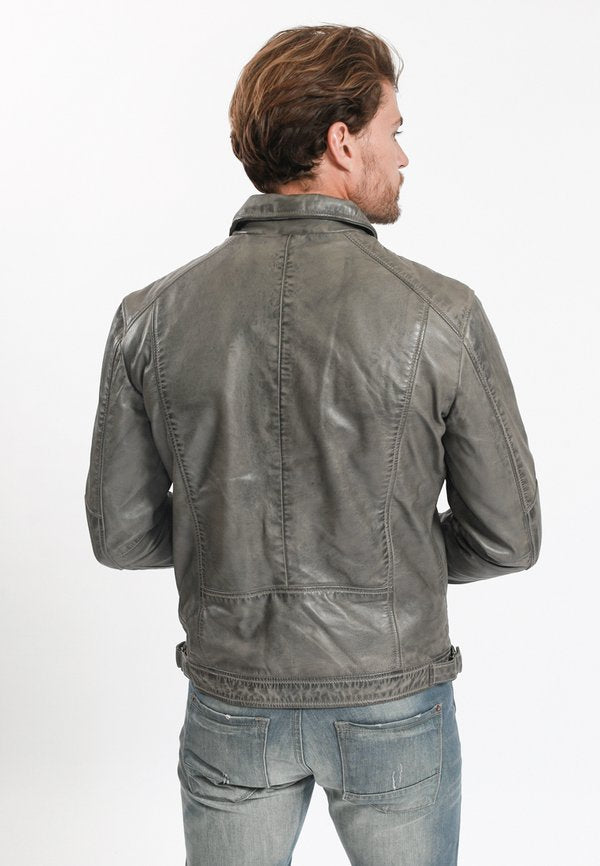 Lee Cooper LEATHER JACKET WITH COLLAR SHIRT - 2 SPLIT SIDE POCKETS -