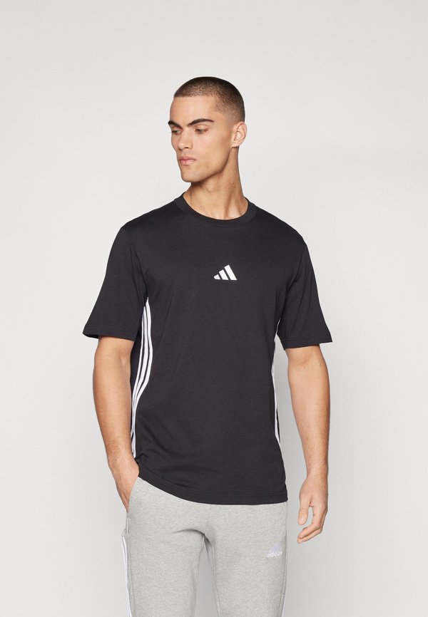 adidas Sportswear ESSENTIALS THREE STRIPES SINGLE - Print T-shirt - black/white