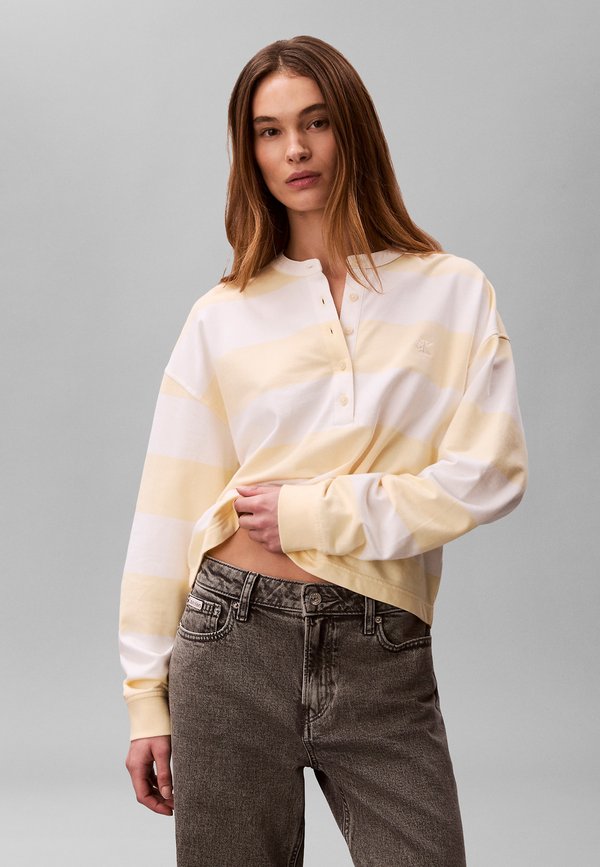 Calvin Klein Jeans VARSITY STRIPE HENLEY  - Long sleeved top - snow white stripe
