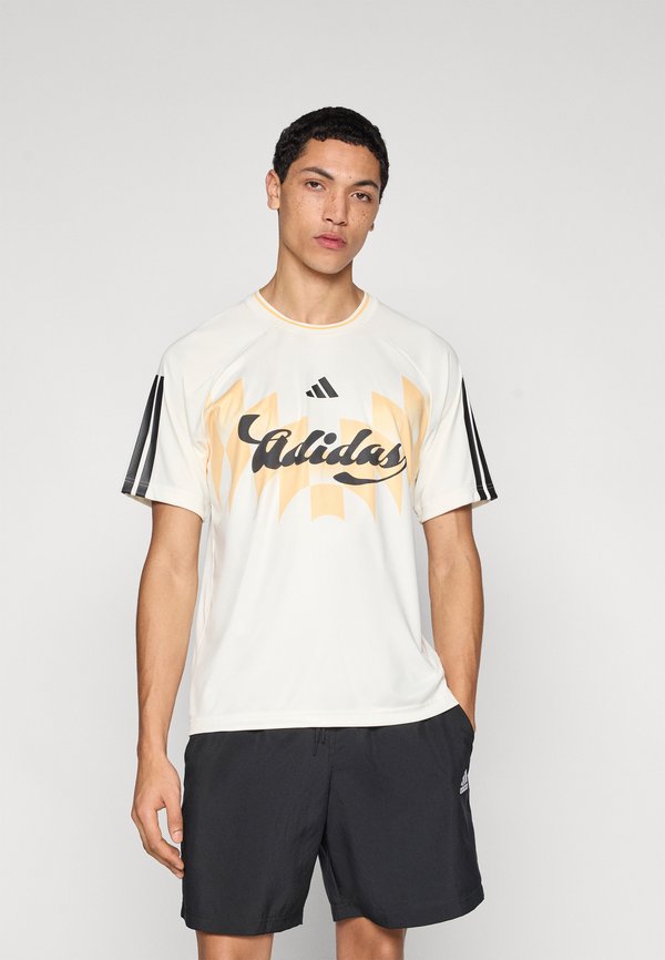 adidas Sportswear HOUSE OF TIRO X COMMON GOAL - Print T-shirt - off white/black/semi ice tangerine