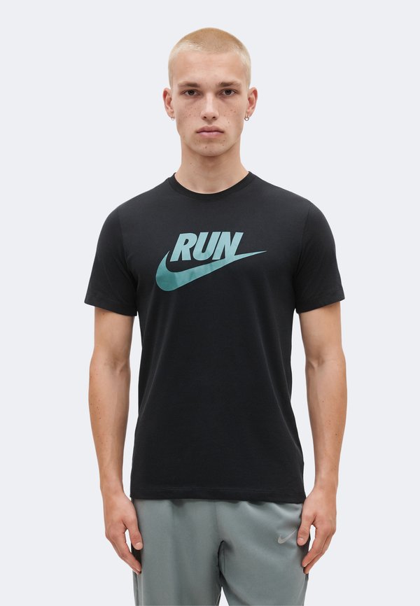 Nike Performance TEE RUN - Sports T-shirt - black/mineral slate