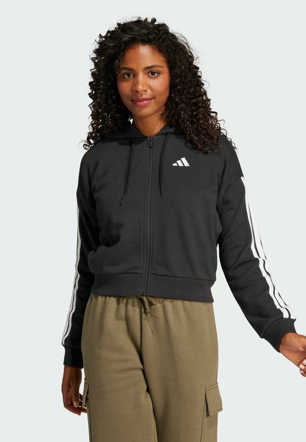 adidas Sportswear ESSENTIALS 3 STRIPES FRENCH TERRY FULL ZIP - Zip-up sweatshirt - black   white