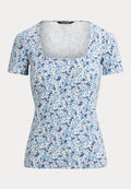 Lauren Ralph Lauren FLORAL COTTON JERSEY SQUARE-NECK TOP