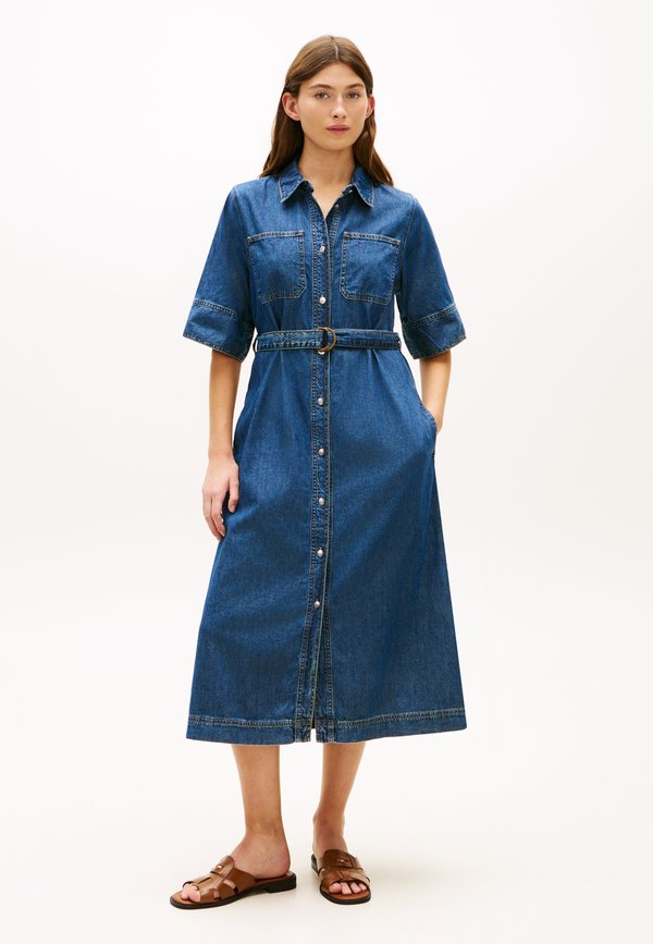 Tommy Hilfiger DENIM SHORT SLEEVE MIDI SHIRT DRESS - Denim dress - lor