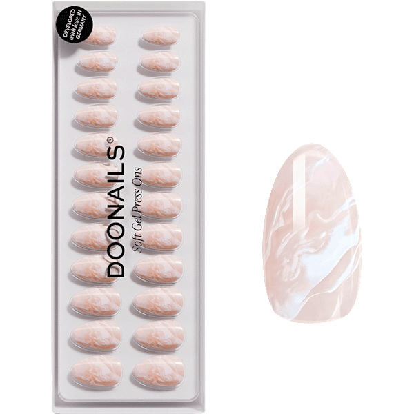 Künstliche Nägel, Soft Gel Press Ons Nude Marble Short Almond Doonails