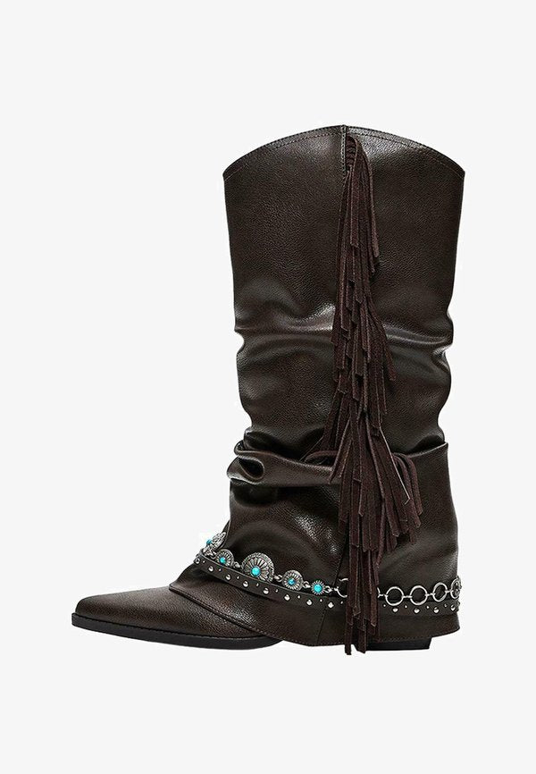 Bershka FRINGE WESTERN - COWBOY BOOTS - Cowboy/Biker boots - brown