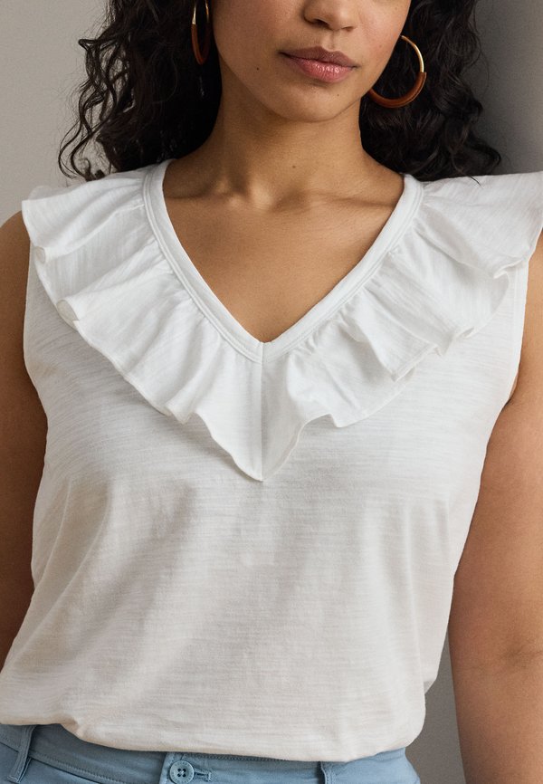 Lauren Ralph Lauren Woman RUFFLE-TRIM SLUB JERSEY SLEEVELESS TOP