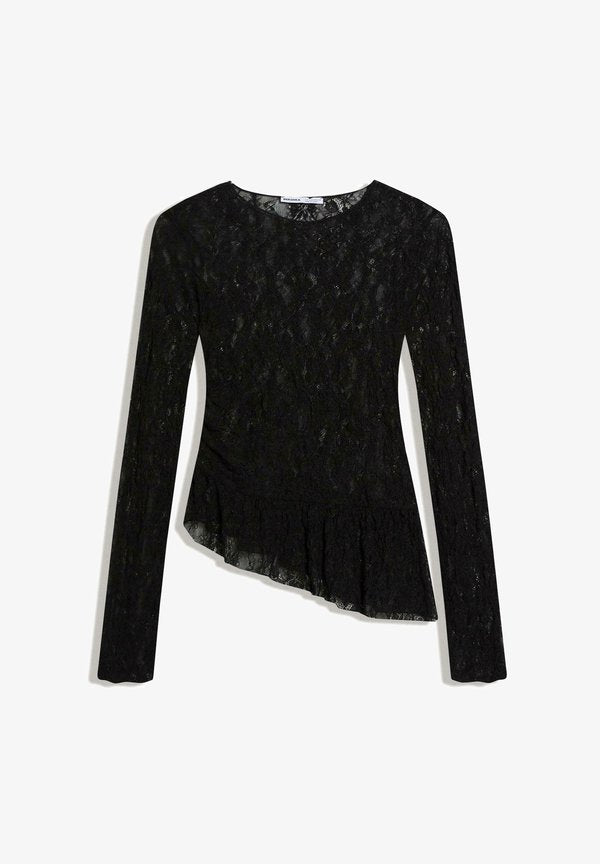 Bershka LONG SLEEVE FRILL - Blouse - black