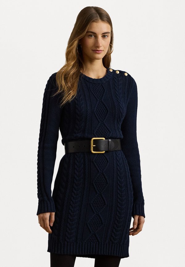 Lauren Ralph Lauren BUTTON TRIM ARAN KNIT SWEATER DRESS