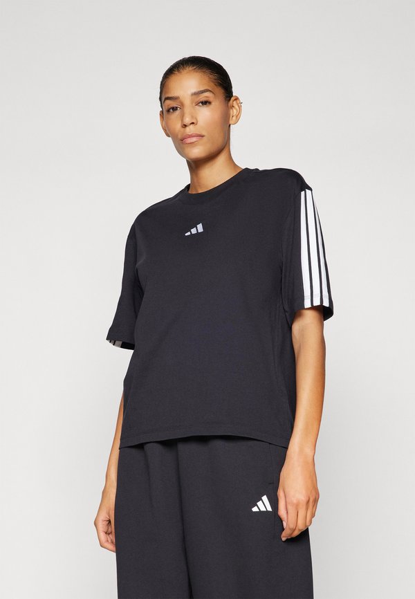 adidas Sportswear ESSENTIALS 3 STRIPES BOYFRIEND  - Print T-shirt - black/white