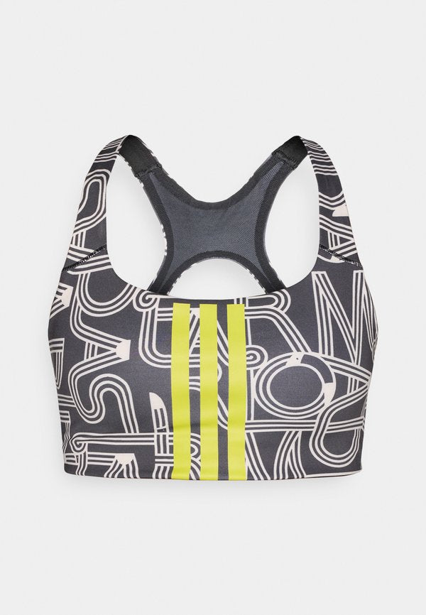 adidas Performance ADIDAS X FARM RIO OPTIME - Medium support sports bra - black/crystal linen/unity lime