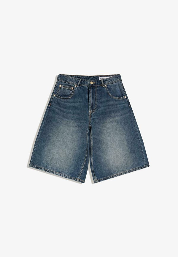 Bershka BAGGY  - BERMUDA JORTS   - Denim shorts - dark blue