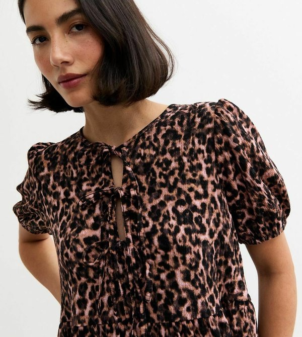 New Look CRINKLED LEOPARD PRINT TIE FRONT MINI